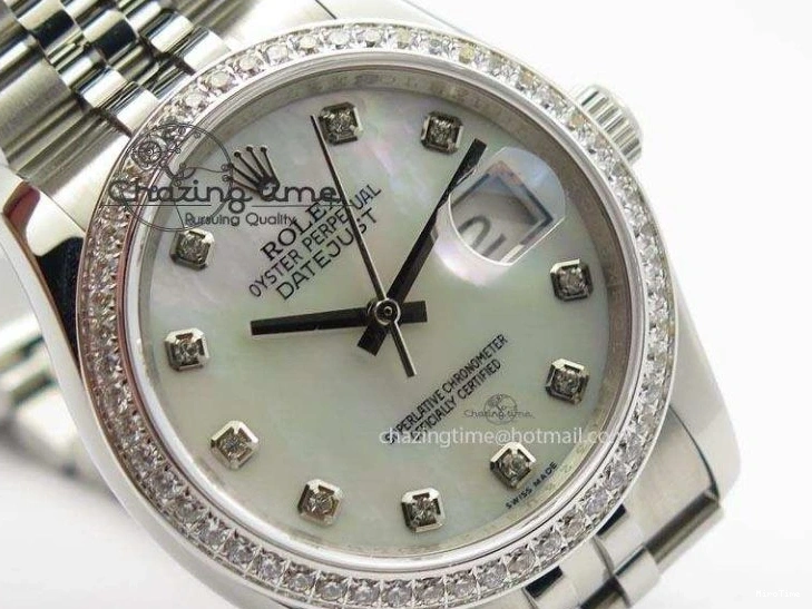 MiroTime 0216 DateJust 116234 BP Best Edition SS White MOP Dial Diamond Markers On SS Bracelet A2824 V ModernLook 3943
